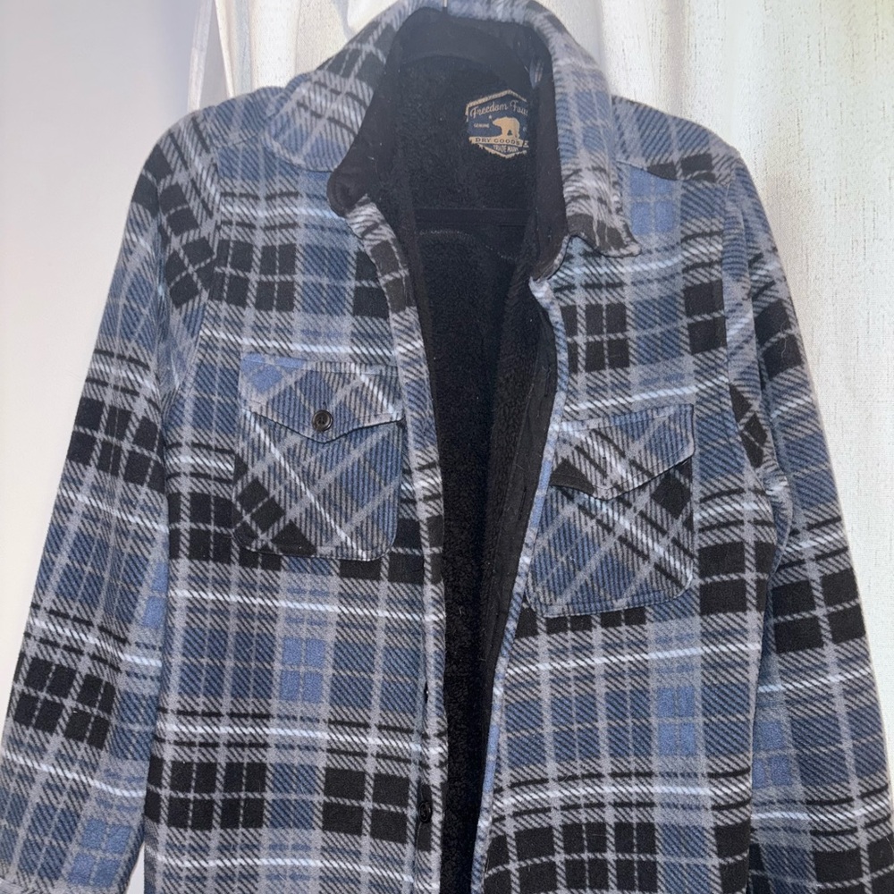 Blue and Black Plaid Shirt Jacket
